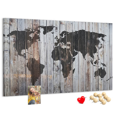 Tablica korkowa ozdobna Mapa świata na tle drewnianych desek