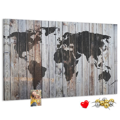 Tablica korkowa ozdobna Mapa świata na tle drewnianych desek