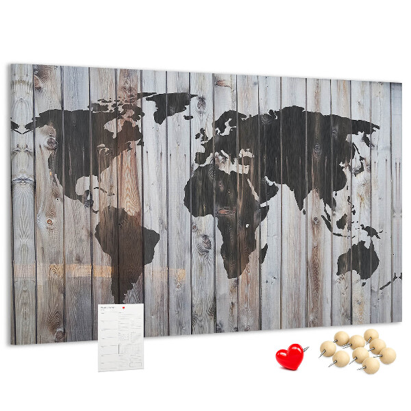 Tablica korkowa ozdobna Mapa świata na tle drewnianych desek