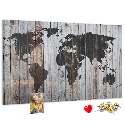 Tablica korkowa ozdobna Mapa świata na tle drewnianych desek