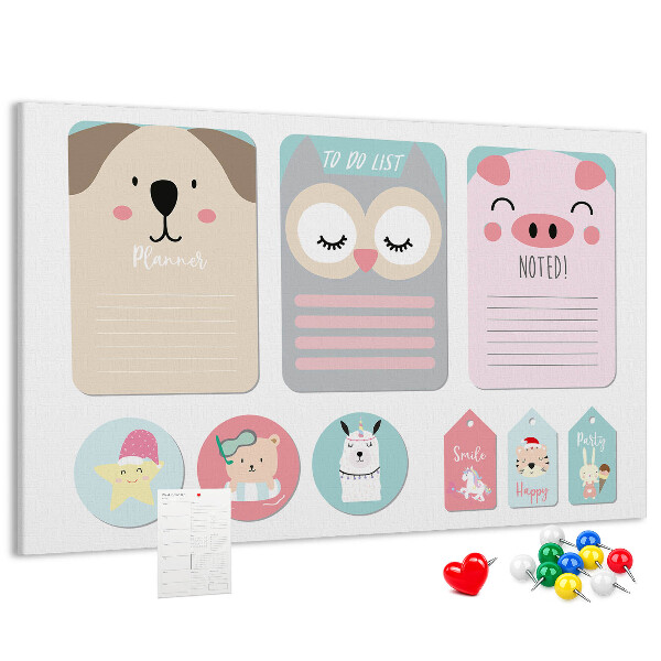 Tablica korkowa ozdobna Kolorowe notatniki z uroczych zwierzętami