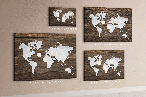 Tablica korkowa Mapa świata na drewnianym tle