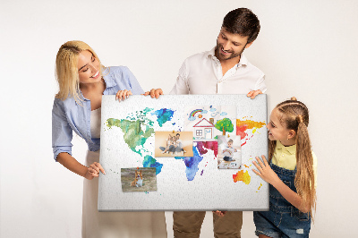 Tablica korkowa ozdobna Kolorowa mapa świata w akwareli