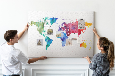 Tablica korkowa ozdobna Kolorowa mapa świata w akwareli