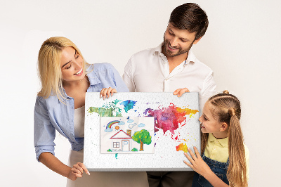 Tablica korkowa ozdobna Kolorowa mapa świata w akwareli