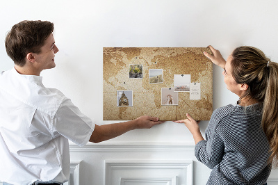 Tablica korkowa ozdobna Starożytna mapa świata na tle brązowym