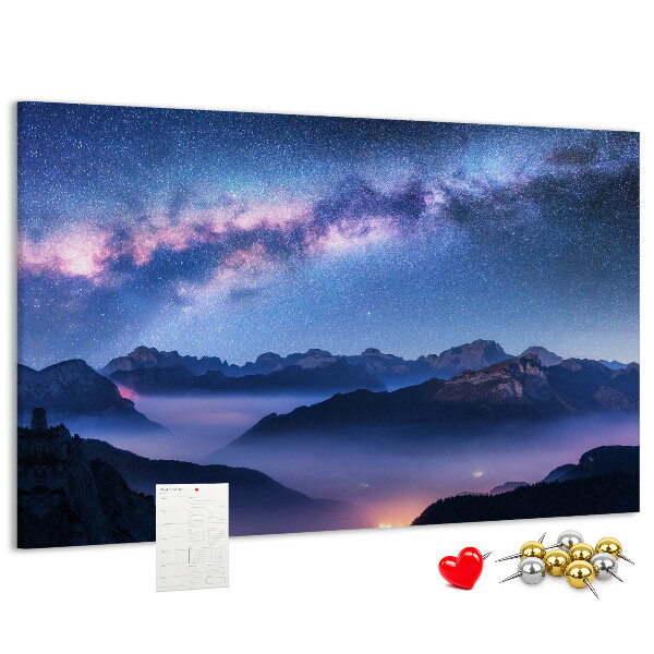 Tablica korkowa z nadrukiem Nocne niebo nad górskim krajobrazem