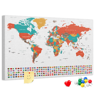 Tablica korkowa Mapa świata z flagami krajów