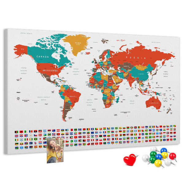 Tablica korkowa Mapa świata z flagami krajów