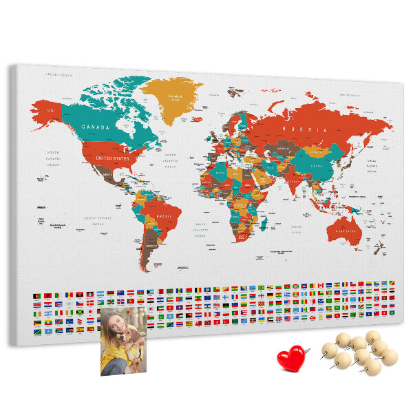 Tablica korkowa Mapa świata z flagami krajów