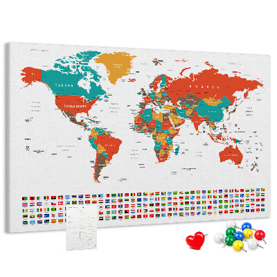 Tablica korkowa Mapa świata z flagami krajów