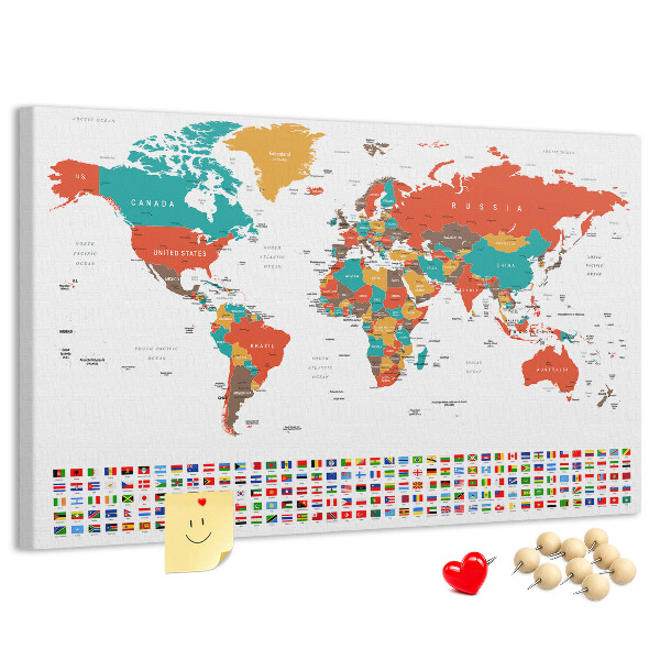 Tablica korkowa Mapa świata z flagami krajów