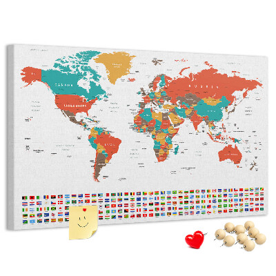 Tablica korkowa Mapa świata z flagami krajów