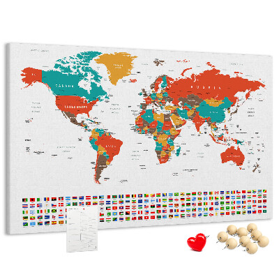 Tablica korkowa Mapa świata z flagami krajów