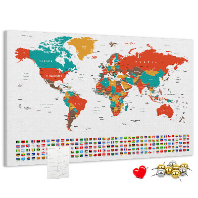 Tablica korkowa Mapa świata z flagami krajów