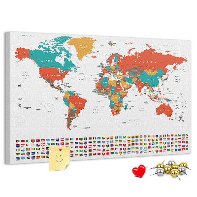 Tablica korkowa Mapa świata z flagami krajów