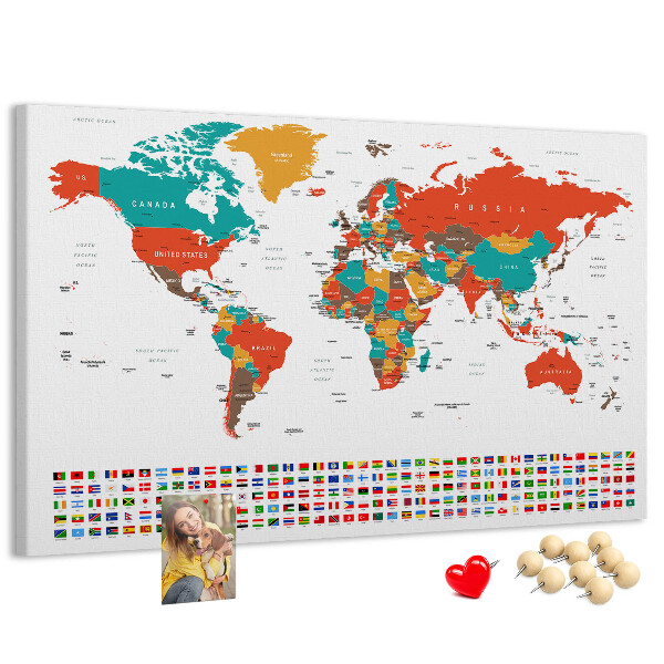 Tablica korkowa Mapa świata z flagami krajów