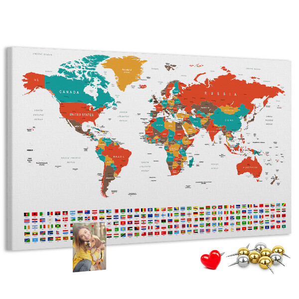 Tablica korkowa Mapa świata z flagami krajów
