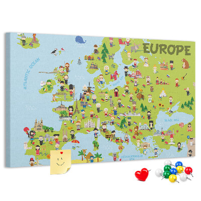 Tablica korkowa Kolorowa mapa Europy z ikonami kultury