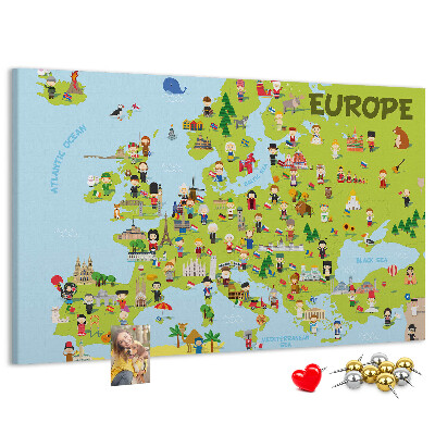 Tablica korkowa Kolorowa mapa Europy z ikonami kultury