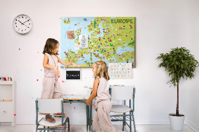 Tablica korkowa Kolorowa mapa Europy z ikonami kultury