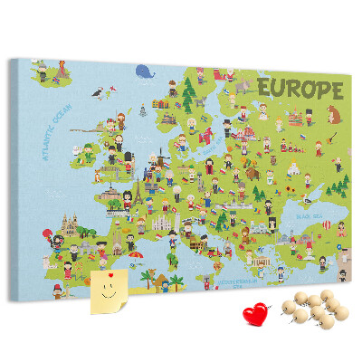 Tablica korkowa Kolorowa mapa Europy z ikonami kultury
