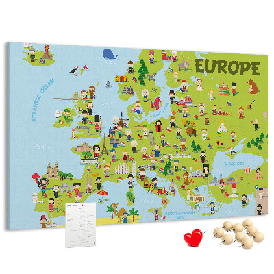 Tablica korkowa Kolorowa mapa Europy z ikonami kultury