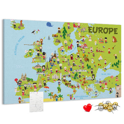Tablica korkowa Kolorowa mapa Europy z ikonami kultury