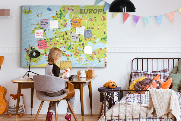 Tablica korkowa Kolorowa mapa Europy z ikonami kultury