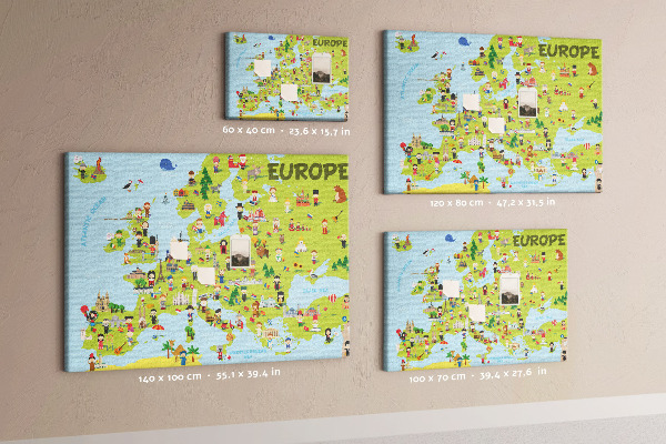 Tablica korkowa Kolorowa mapa Europy z ikonami kultury