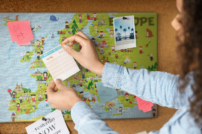 Tablica korkowa Kolorowa mapa Europy z ikonami kultury
