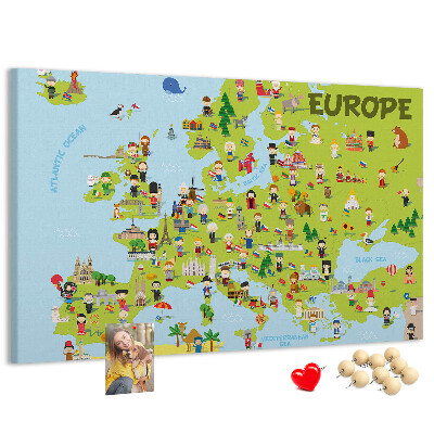 Tablica korkowa Kolorowa mapa Europy z ikonami kultury