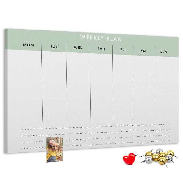 Tablica korkowa ozdobna Plan tygodniowy z przejrzystymi sekcjami