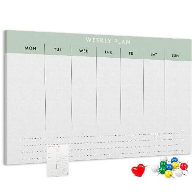 Tablica korkowa ozdobna Plan tygodniowy z przejrzystymi sekcjami