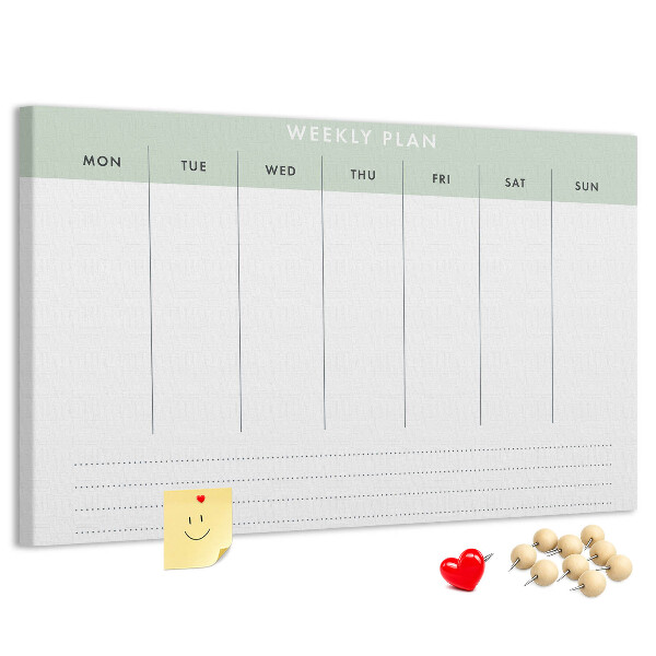 Tablica korkowa ozdobna Plan tygodniowy z przejrzystymi sekcjami