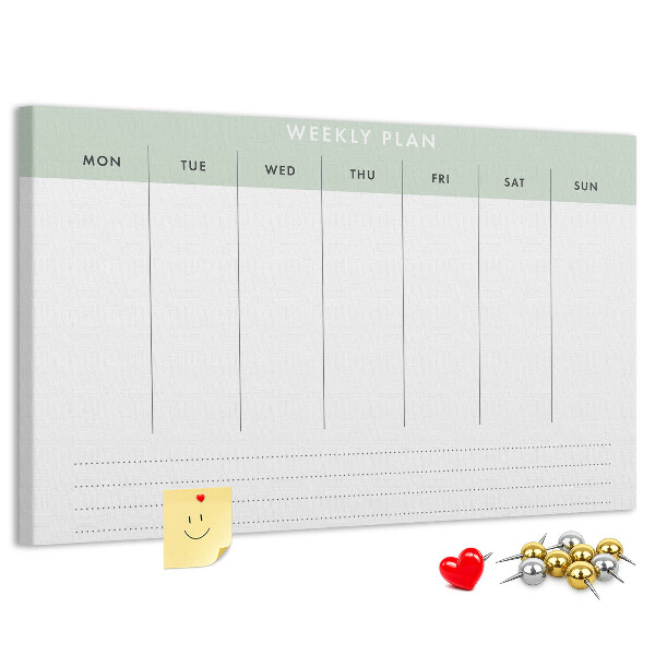 Tablica korkowa ozdobna Plan tygodniowy z przejrzystymi sekcjami