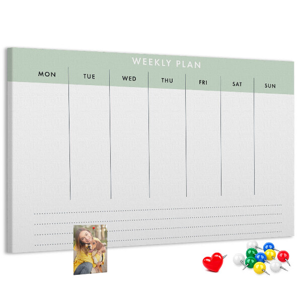 Tablica korkowa ozdobna Plan tygodniowy z przejrzystymi sekcjami