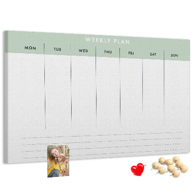 Tablica korkowa ozdobna Plan tygodniowy z przejrzystymi sekcjami