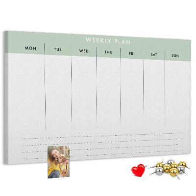 Tablica korkowa ozdobna Plan tygodniowy z przejrzystymi sekcjami