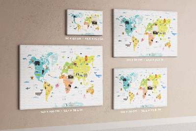 Tablica korkowa ozdobna Mapa świata z ilustracjami zwierząt.