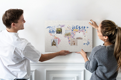 Tablica korkowa ozdobna Mapa świata z nazwami krajów.