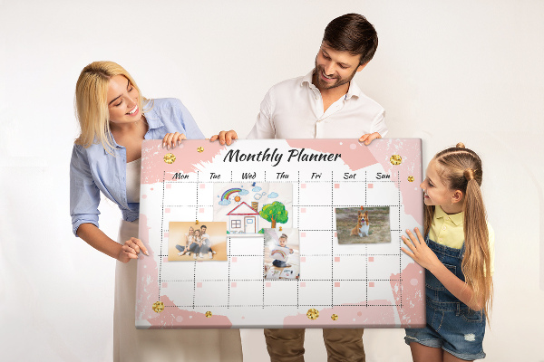 Tablica korkowa z nadrukiem Elegancki plan miesięczny w pastelowych kolorach