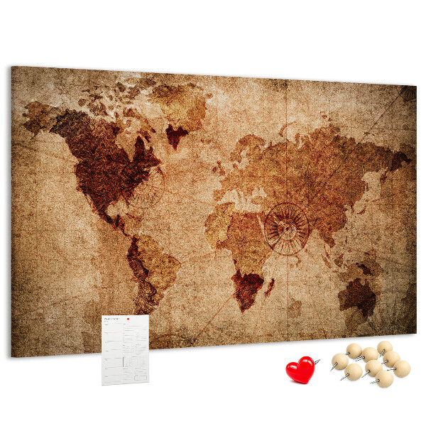 Tablica korkowa Starożytna mapa świata w ciepłych odcieniach