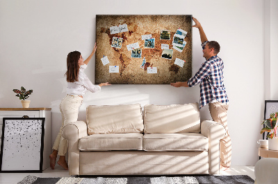Tablica korkowa Starożytna mapa świata w ciepłych odcieniach