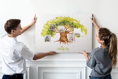 Tablica korkowa ozdobna Drzewo genealogiczne w akwareli z liśćmi