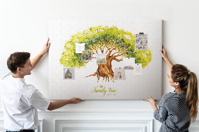 Tablica korkowa ozdobna Drzewo genealogiczne w akwareli z liśćmi