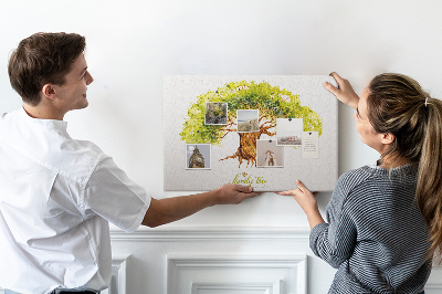 Tablica korkowa ozdobna Drzewo genealogiczne w akwareli z liśćmi