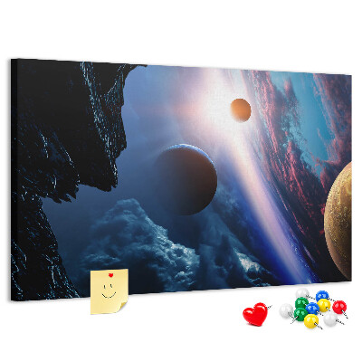 Tablica korkowa Kosmiczny krajobraz z planetami i chmurami