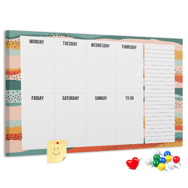 Tablica korkowa z nadrukiem Kolorowy planner z tygodniowym układem dni