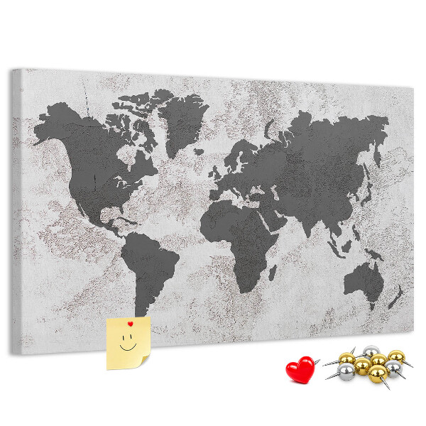 Tablica korkowa z nadrukiem Stylowa mapa świata w odcieniach szarości